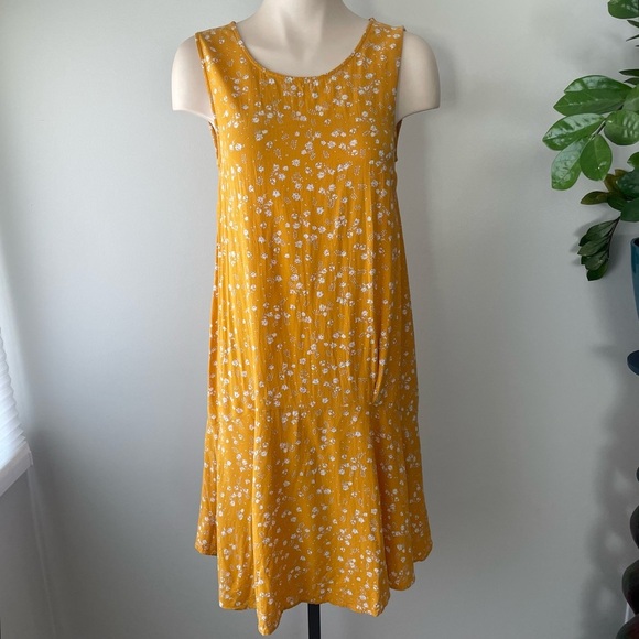 Ichi Mustard Yellow Floral Sleeveless Tank Midi Dress Drop Waist Size 38 - Picture 9 of 9